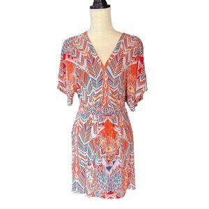 Mara Hoffman XS Evil Eye Print Tunic Dress Short Sleeve V-Neck Casual